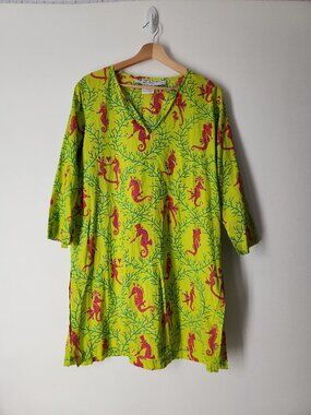 Gretchen Scott Designs Seahorse Print Cotton Tunic Top Coverup Size L